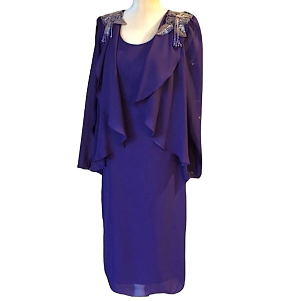Vintage Mister Jay Purple Chiffon Formal MIDI Dress Beading SZ 8 Mother Bride
